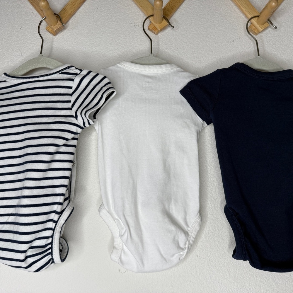 H&M 3 pack Wrapover Organic Bodysuits Baby White Dark Blue Stripes - Picture 7 of 12